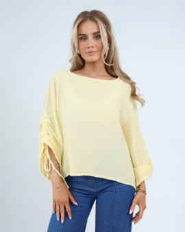 Gathered Tie Sleeve Gauze Top