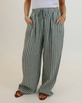 Pinstripe Linen Wide Leg Trousers