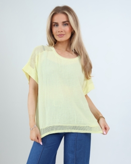 Mesh Detail Linen Cotton Top