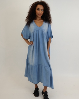 Washed Chambray Maxi Smock Dress