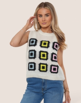 Pop-art Grid Pattern Mohair Blend Tank Top