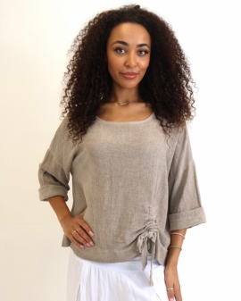 Gathered Tie Hemline Gauze Top