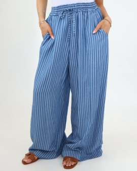 Pinstripe Chambray Wide Leg Trousers